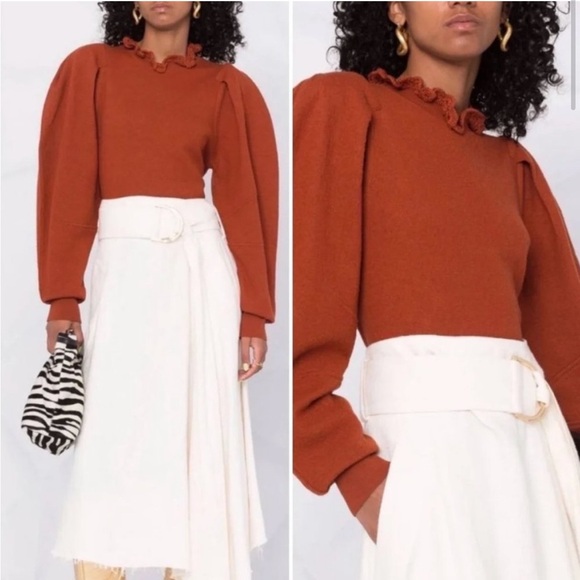 Ulla Johnson‎ Josie sweater Burst Orange puff sleeves merino wool size large - Picture 1 of 8